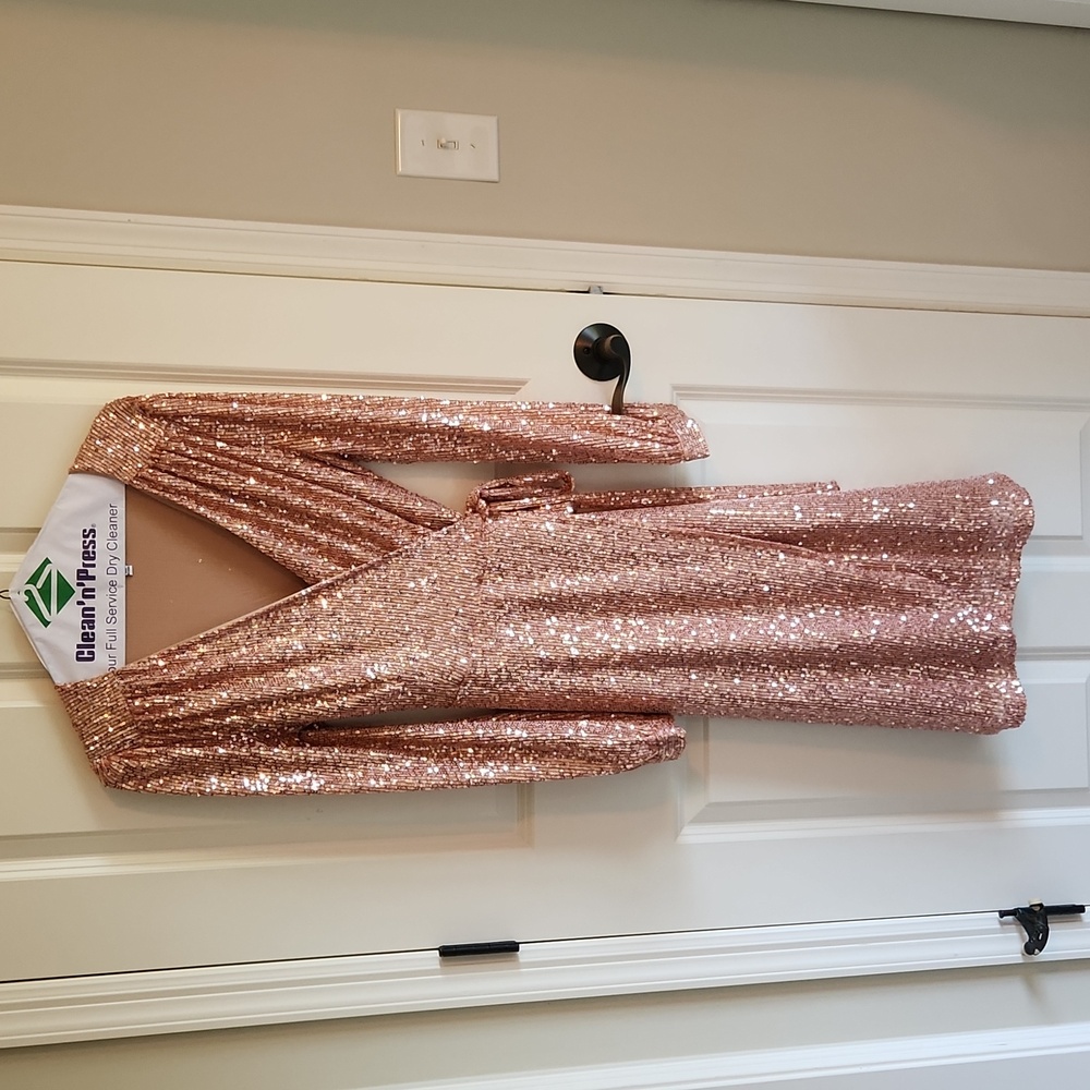 Pink Desert x sassyredlipstick pink sequin wrap dress, size large
